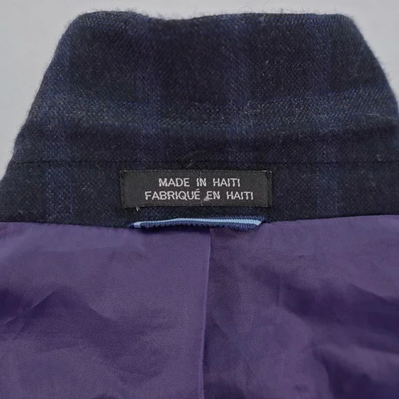 Tommy Hilfiger Soft Flannel Worsted‎ Wool Sport Coat 48R Blue Windowpane Tag 50L